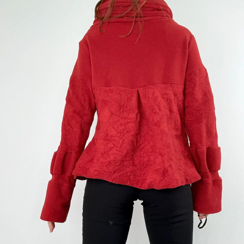 asymmetric red flared fleece jacket
