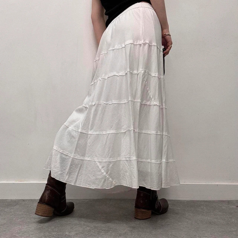 white cotton tiered maxi skirt