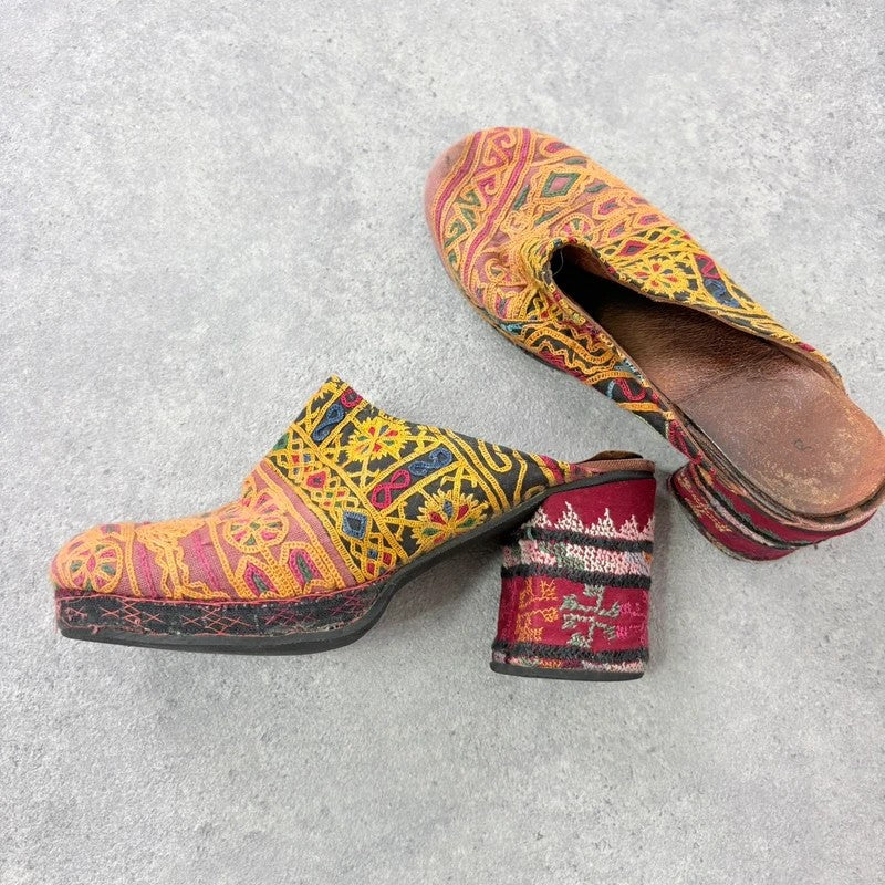 Kantha stitched woven patchwork hippy heels