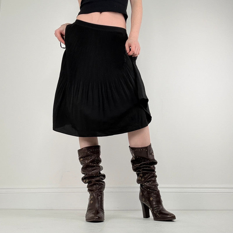 black pleated crinkle allsaints skirt