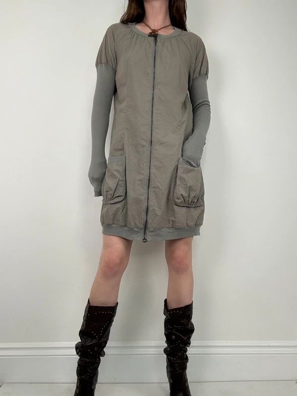 khaki Cop Copine long sleeve puff utility dress