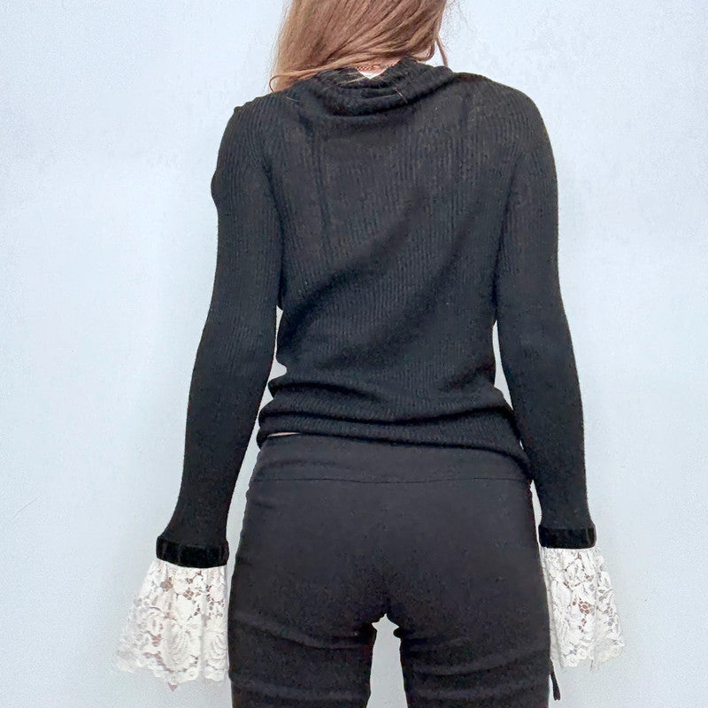 black ribbed slouchy gothic lace shirt