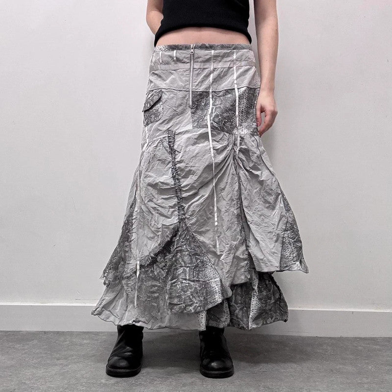 layered puff lace cargo maxi skirt