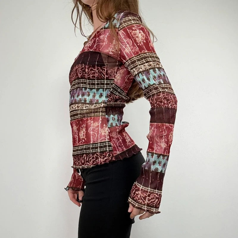 Mesh paisley boho layered graphic summer t-shirt