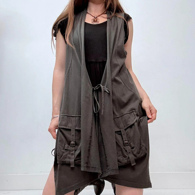cargo draped grey long vest
