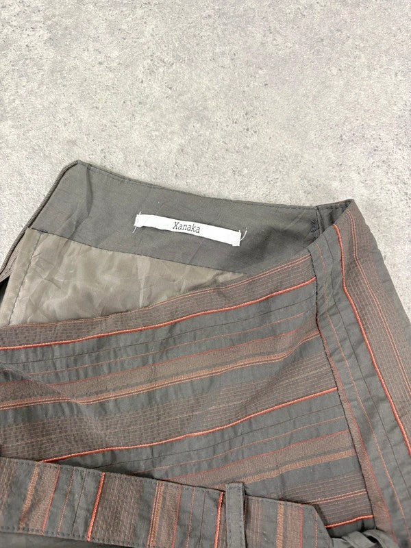 Khaki layered pinstripe maxi skirt