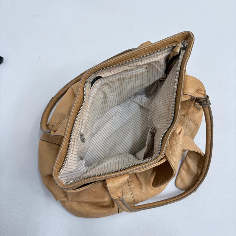 tan leather slouchy bow shoulder bag