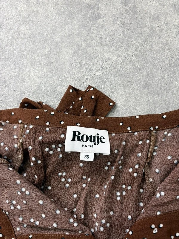 Brown polkadot button Rouje midi skirt