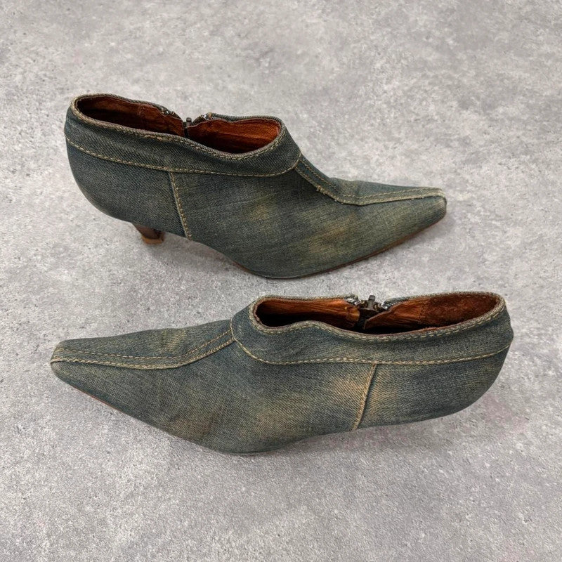 distressed denim archival heels