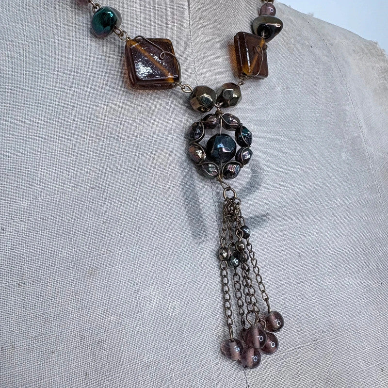 earthy tone beaded chain flower fairy necklace