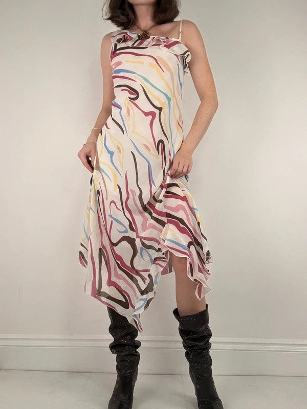 Ruffle multicoloured layered abstract asymmetrical dress