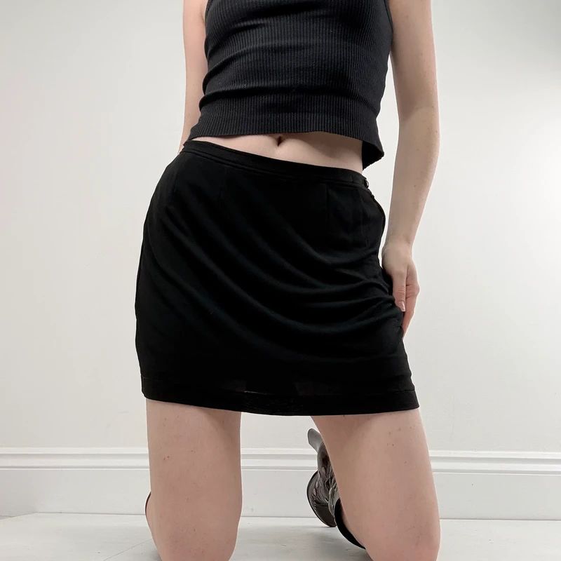 black a-line slouchy 90s mini skirt