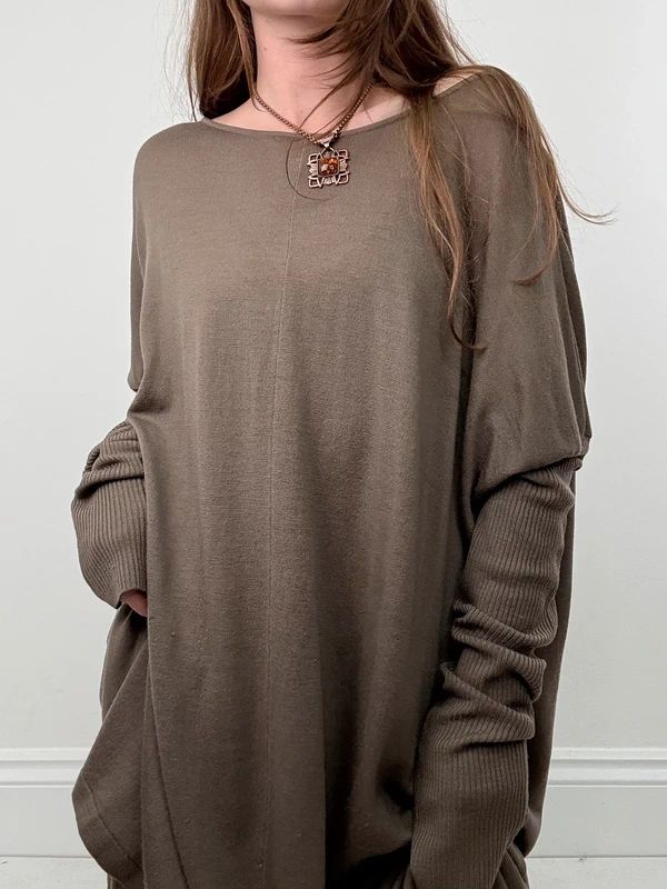 khaki batwing slouchy long sleeve dress