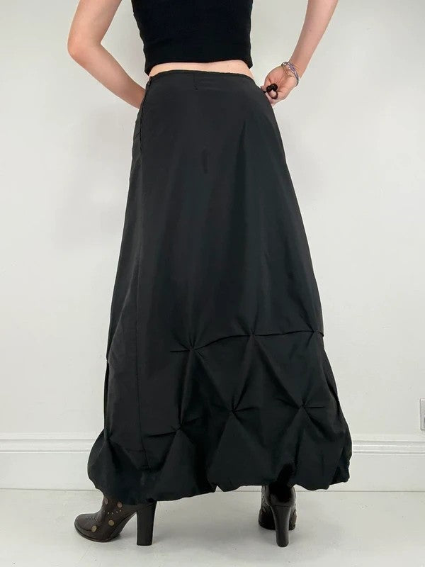 Black pleated puff maxi cargo skirt