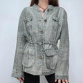 grey linen distressed cinched cargo shirt