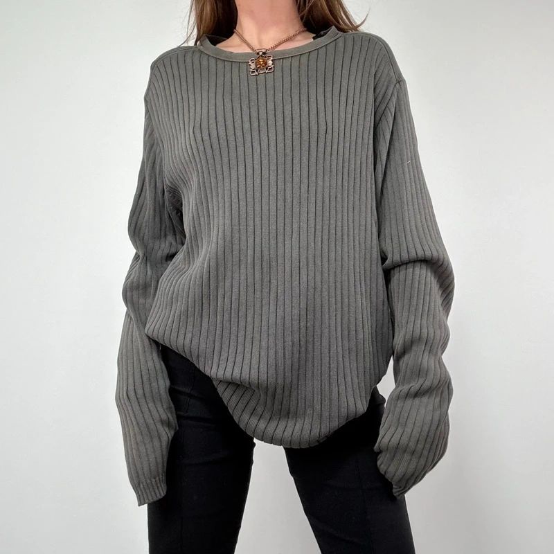 Ribbed Slouchy Distressed Jumper