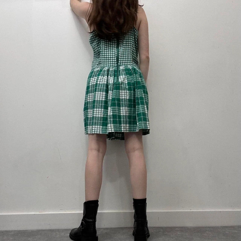 green gingham bow dress