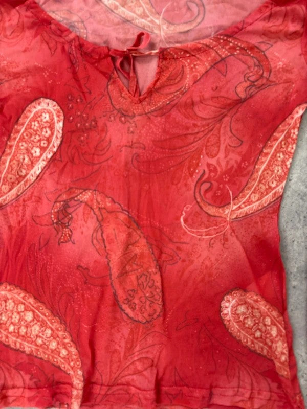 sheer paisley slouchy off-the-shoulder mesh blouse