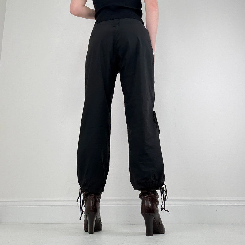 Low rise black puff pinstripe trousers
