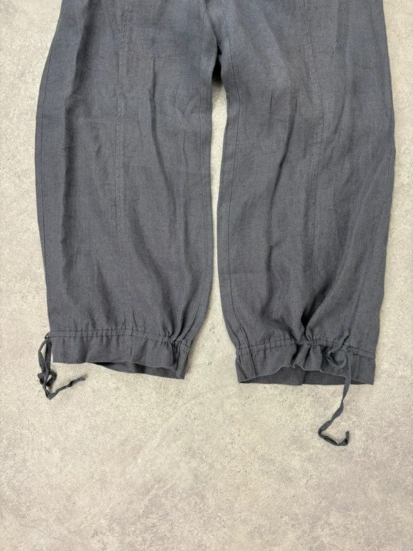 Navy linen puff leg drawstring bloomer trousers