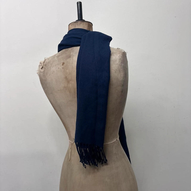 navy knitted wool tassel scarf
