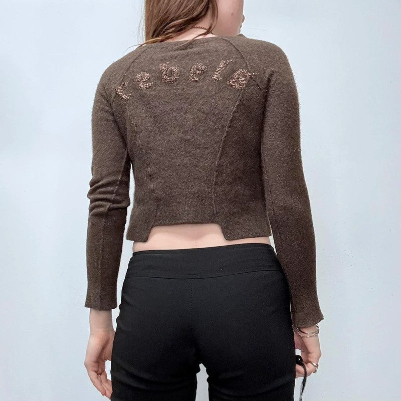 brown cashmere knitted cropped allsaints cardigan
