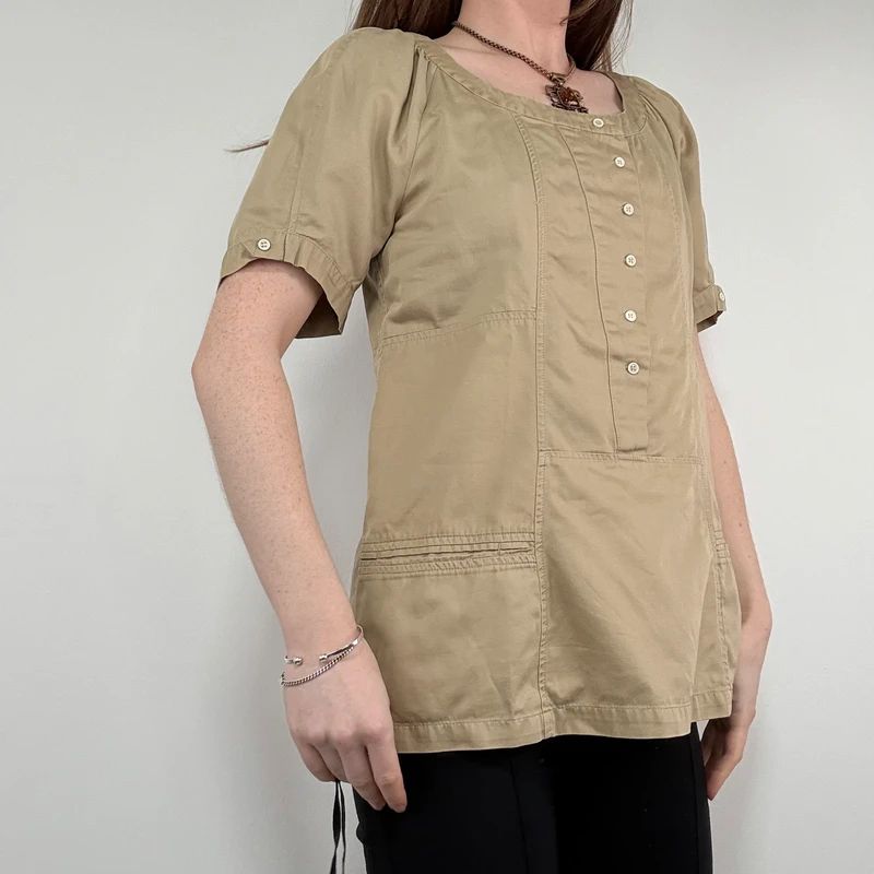tan Sandro cotton canvas chore shirt
