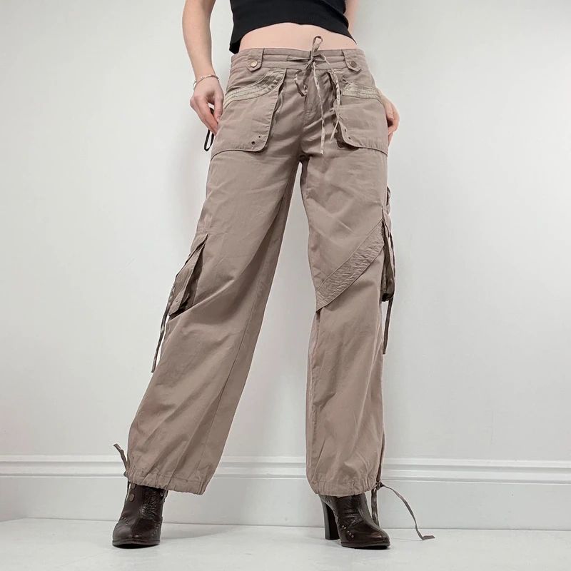brown low rise tech trousers
