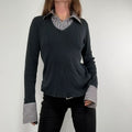 black ribbed knit layered shirt jumper