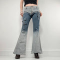distressed fade flared jeans