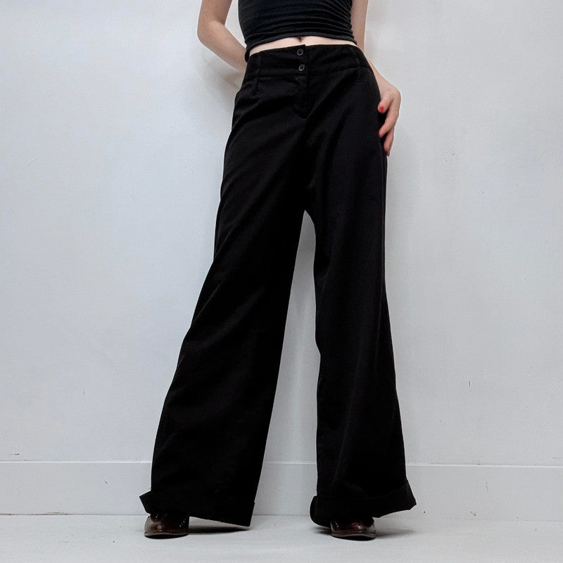 flared black wide leg trousers