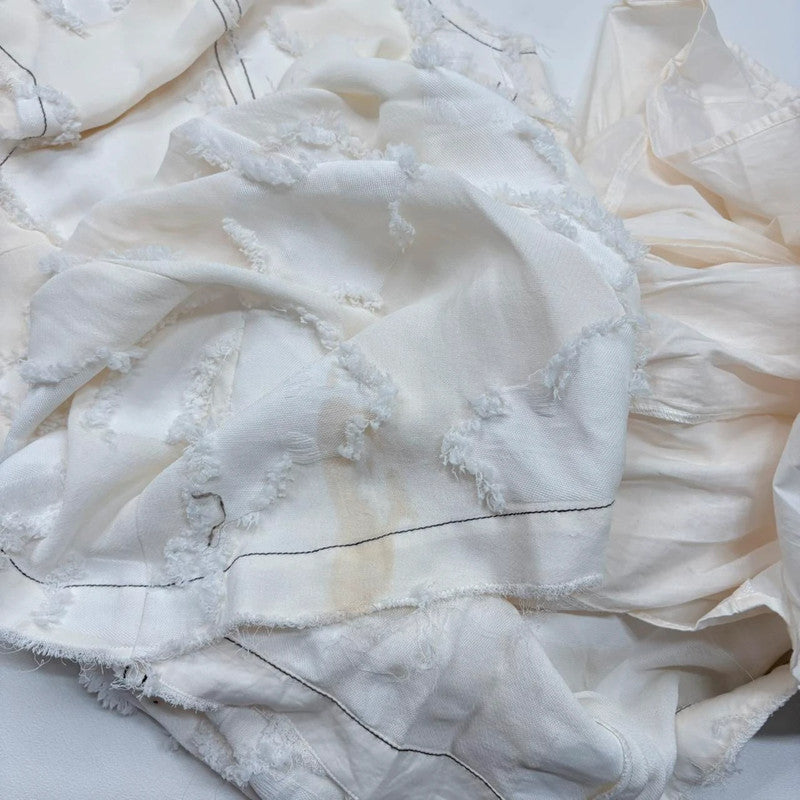 distressed cream midi dress