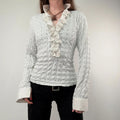 textured white fitted ruffle shirt