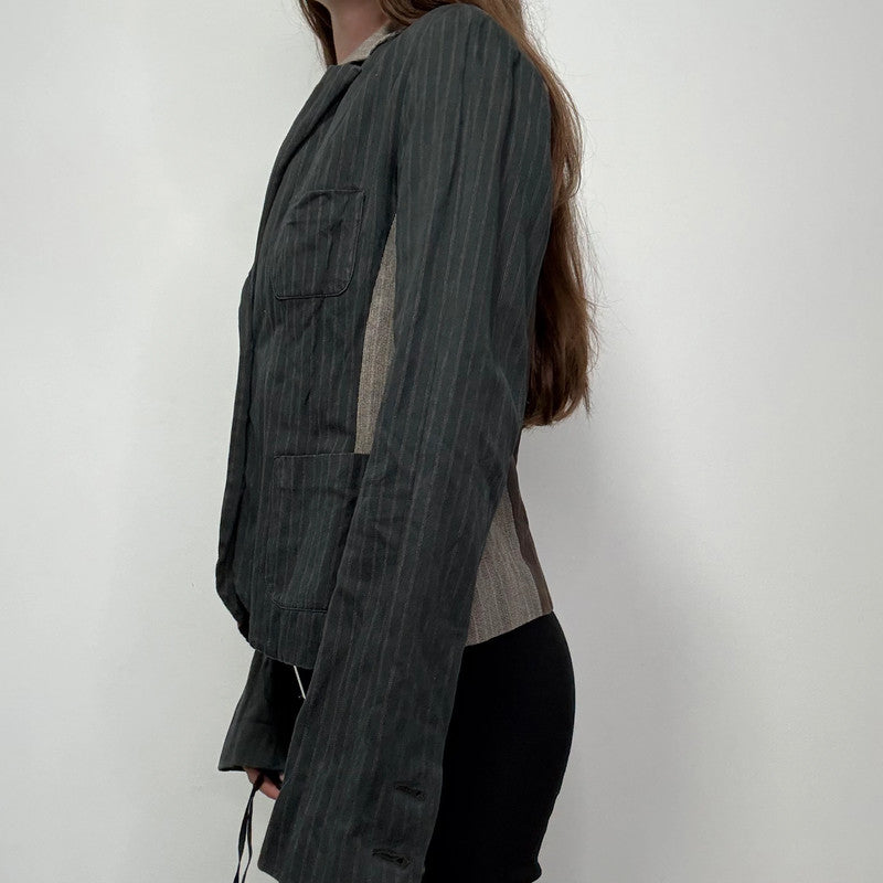 pinstripe crinkle patchwork fitted jacket