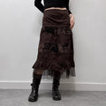 brown velvet lace midi skirt