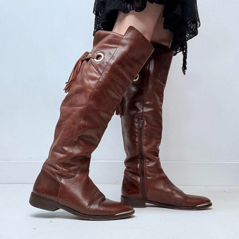 tan leather tassel western boots