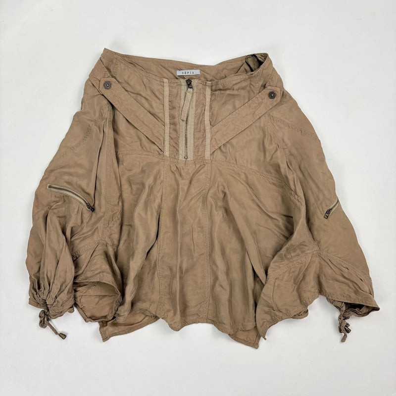 tan asymmetric drop waist utility skirt