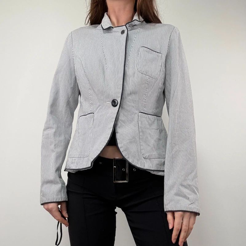 Pinstripe Flared Military Jacket