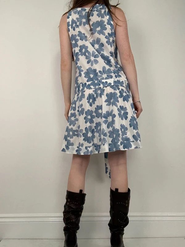 Love moschino blue cotton floral printed flared dress