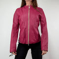 fitted 90s pink leather zip-up jacket
