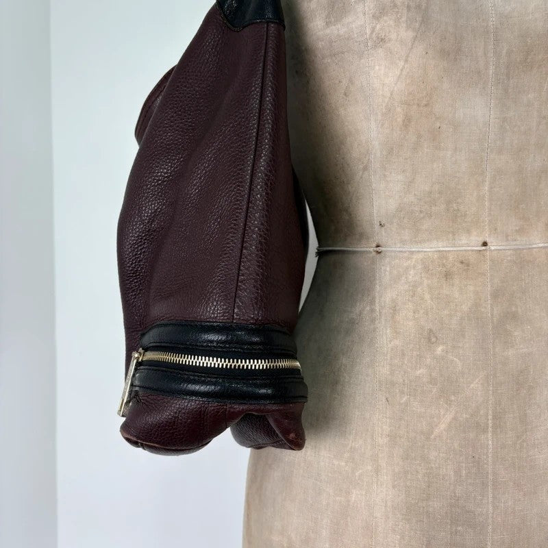 Leather slouchy zipper hobo shoulder bag