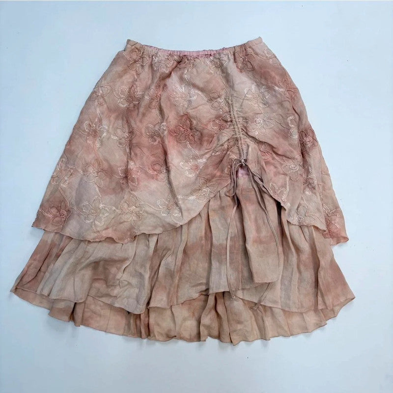 layered cinched fairy linen pink skirt