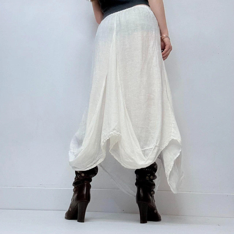 white linen draped puff maxi skirt