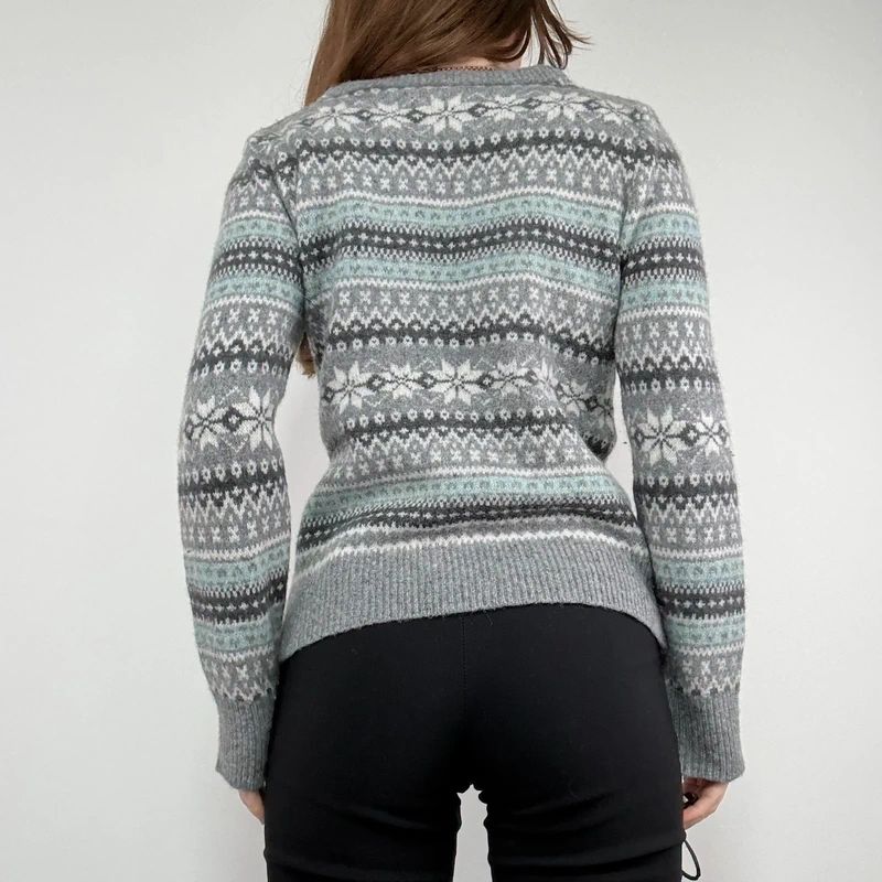 grey wool knitted fairisle cardigan