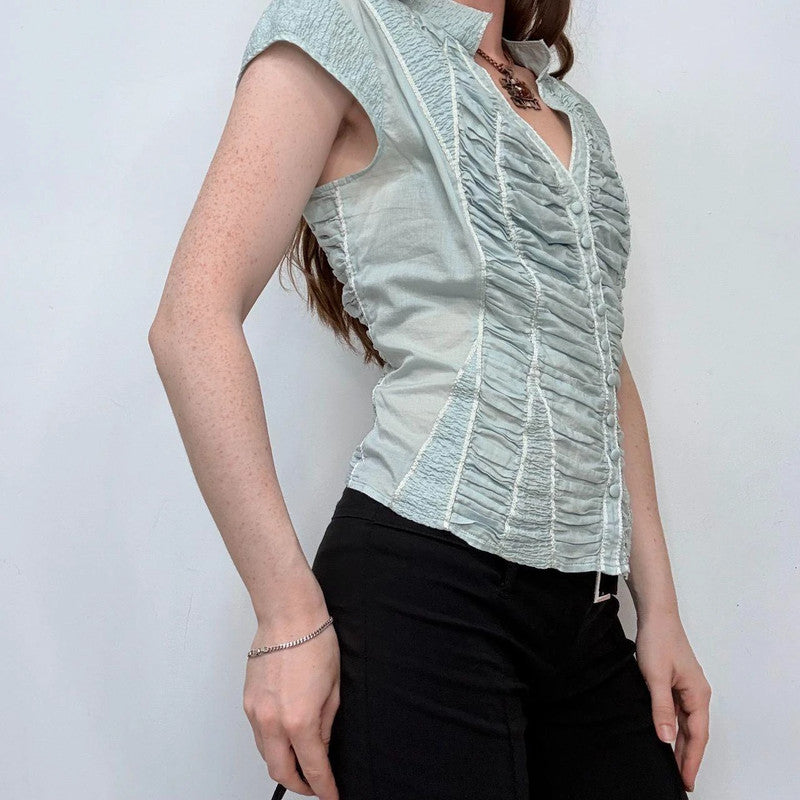blue gathered cinched corset shirt