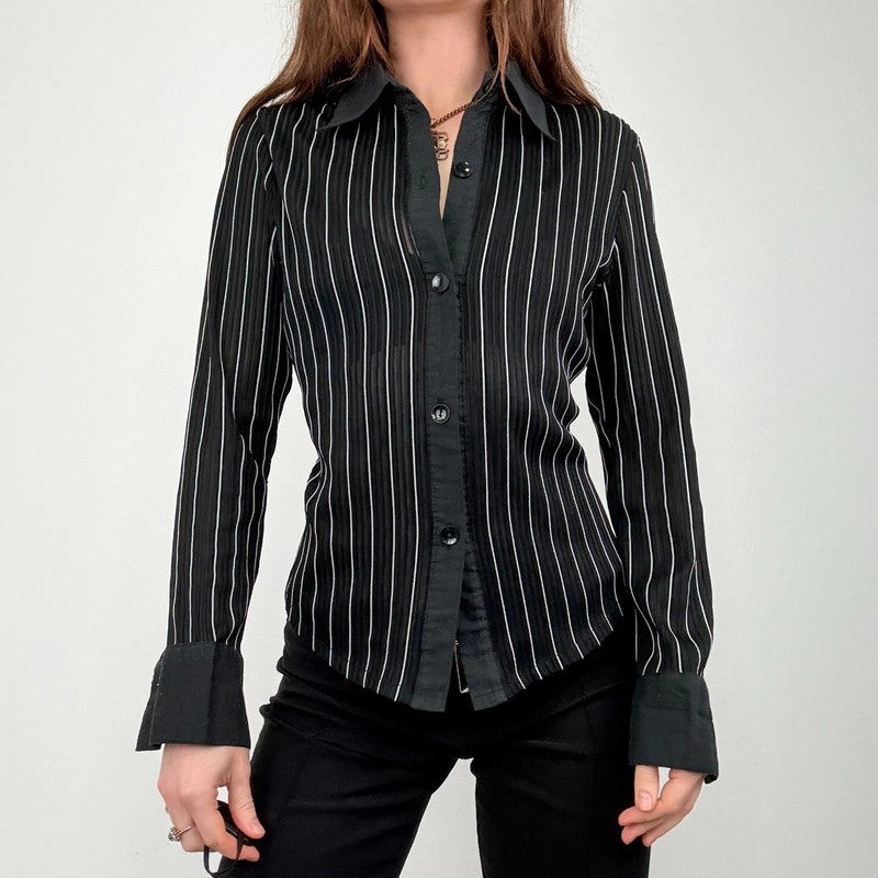 black fitted pinstripe shirt
