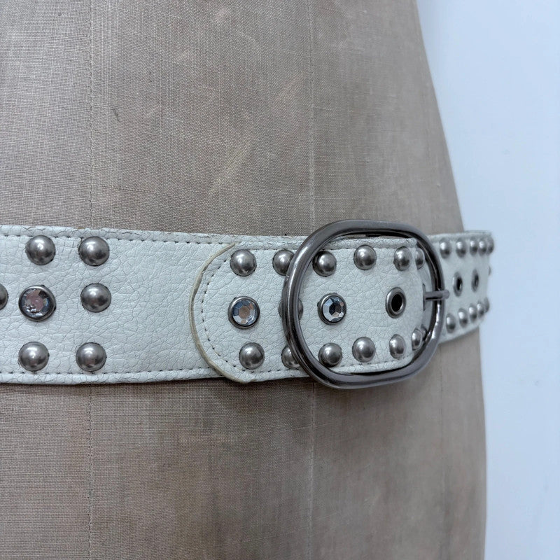 white leather studded belt