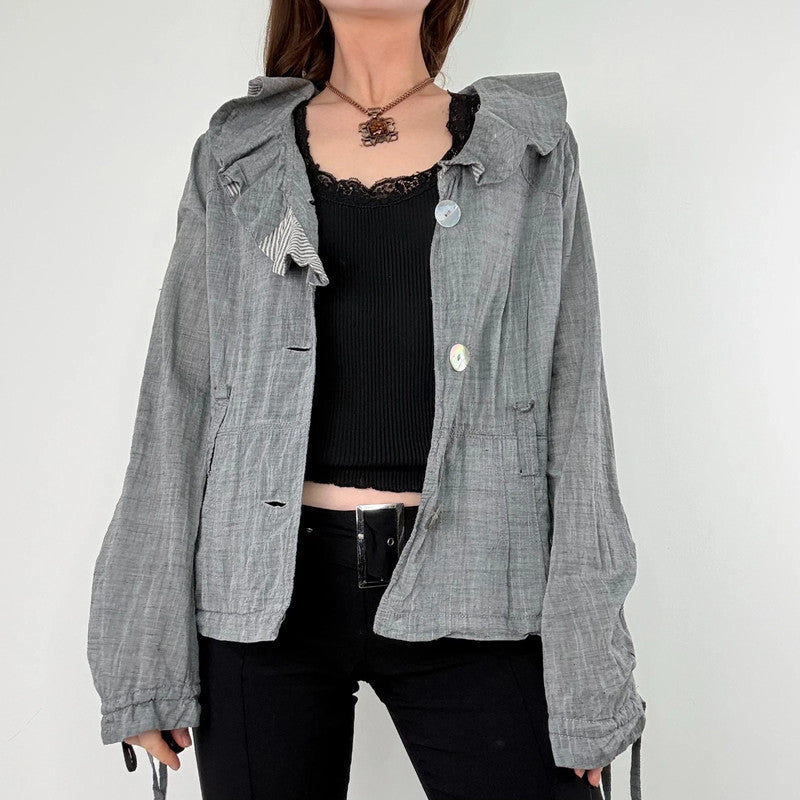 grey crinkle flared ruffle jacket