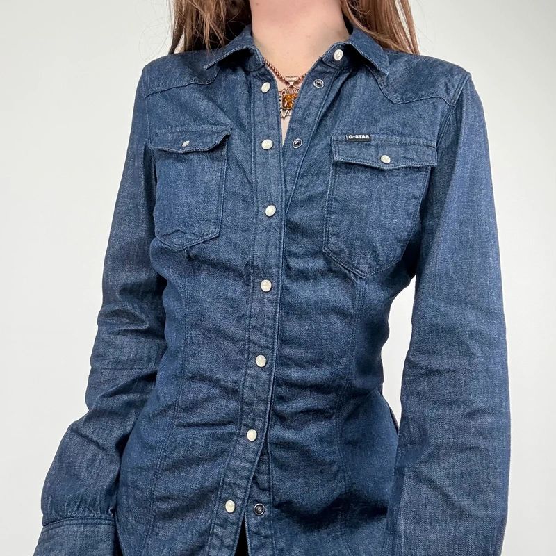 G-star raw dark denim gathered fitted shirt