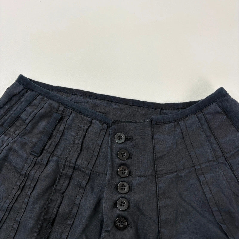 distressed black linen asymmetric flared midi skirt
